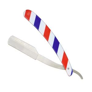 Navaja Quirúrgica Recta MORJE con Mango a Rayas Rojo, Blanco y Azul, Hoja de Acero Inoxidable, Herramienta para Afeitar la Cara para Hombres, Uso en Barberías - Product Image 2