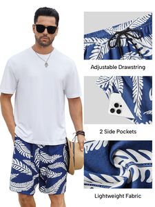 Shorts de bain pour hommes, imprimés, taille élastique, cordon de serrage, légers, colorés, pour la plage, l'été, les vacances, décontractés - Product Image 2