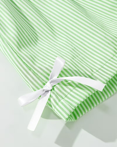 Girls Green Solid Short Sleeve Top Shorts Set with Bow Details 2 Piece Summer Outfit Polyester/Cotton Comfortable - Product Image 5