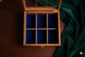 AHTE MANUEXPO UR-065 Rosewood Organizer Hinged Lid 6 Compartments <b>Pine</b> Wood Natural Wood Deep Green PU Leather Soft Mat Jewelry - Product Image 2