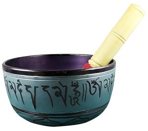 Cuenco tibetano antiguo verde con relieve o martillado de colores para la salud y un sonido mágico - Product Image 5