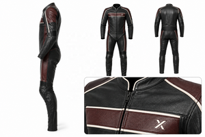 Combinaison de moto en cuir une pièce style Café-Racer |   Noir Bourgogne |   Fabricant OEM ODM |   Qualité de conception haut de gamme |   Vêtements de course - Product Image 6