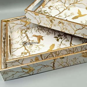 ชุดถาดเคลือบ MDF งานฝีมือแบบกำหนดเอง ถาดไม้ซ้อนกันได้แบบยั่งยืนพร้อมลายพิมพ์พฤกษศาสตร์ ถาดตกแต่งสำหรับบ้านแบบขายส่ง - Product Image 5