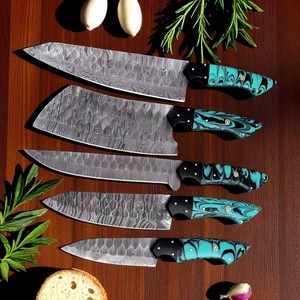 Juego de Cuchillos de Chef de Acero de Damasco de Alta Calidad, 5 Piezas, Diseño con Mangos de Micarta y Resina, Cuchillos Utilitarios de Caza, A&M Enterprises - Product Image 6
