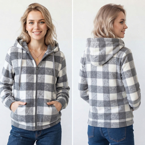 <b>Women</b> Check Hoodie <b>Flannel</b> Zip-Up Casual Full Sleeve Plaid Hooded <b>Jacket</b> With Pockets Winter Wear Cotton Polyester Zipper Hoodie - Product Image 4