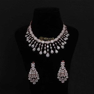 Gold Plated Zircon Waterfall Necklace and Earring Set for Wedding - Product Image 2