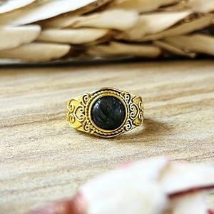 Latest Design Brass <b>Ring</b> Women Tribal <b>Labradorite</b> <b>Ring</b> Vintage Brass Jewelry Female 18k Gold Plated Boho Heart For Wholesale/OEM - Product Image 1