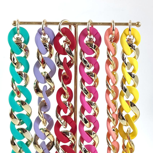 Collar, Pendientes y Pulsera de Eslabones Cubanos de Resina Acrílica Transparente con Hebilla de Liberación, de 23.5*23mm, de Moda - Product Image 6