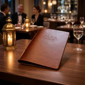 Porte-menu en cuir PU, porte-documents avec coins en métal pour restaurant, hôtel, café, réception - Product Image 1