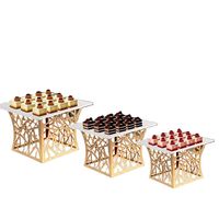 Support de présentation pour desserts en or, support de présentation pour buffet, support de présentation pour gâteaux, table de présentation pour traiteur, support de présentation pour desserts en métal
