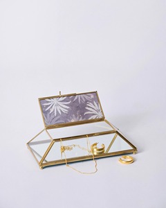 Gold Frame Glass Jewelry Box with Velvet Lining for Rings Earrings Necklace Storage Organizer <b>Vanity</b> <b>Desk</b> Decor - Product Image 3