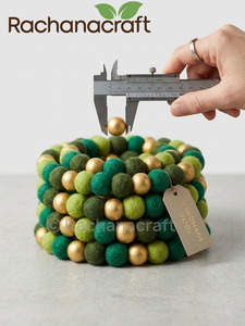 Handmade Wool Felt <b>Ball</b> Garland Green & Gold Pom Pom <b>String</b> Eco-Friendly Holiday & Nursery Decor 100% New Zealand Wool - Product Image 4