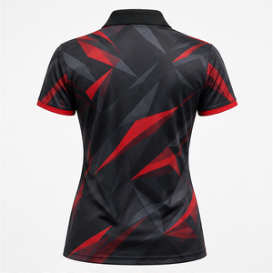 Polo Deportivo Personalizado para Mujer, Color Negro y Rojo, Corte Angular, Secado Rápido, Transpirable, Manga Corta, Uniforme para Golf y Tenis WPS-0788 - Product Image 2