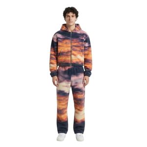 Conjunto de Sudadera con Capucha y Pantalones Deportivos de Forro Polar para Hombre, Diseño Personalizado en Blanco y Negro, Estilo Artístico Urbano, Corte Holgado - Product Image 5