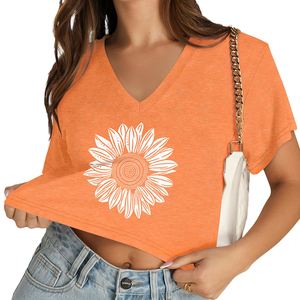 T-shirt court à imprimé floral pour femmes, t-shirt esthétique à manches courtes, tissu extensible doux, haut d'été tendance, chemise tendance et à la mode - Product Image 6