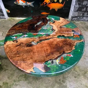 Table à manger / Table basse en bois avec plateau en résine époxy ronde personnalisée en gros – Décoration intérieure - Product Image 6