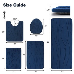 Ensemble de tapis de bain bleu marine moderne, 4 pièces, motif abstrait rectangulaire, dos antidérapant en caoutchouc, microfibre épaisse, usage domestique - Product Image 2