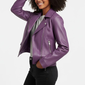 Breathable Quick Women Winter Wear Purple Sheep Skin Biker Fashion Slim Fit Regular Coat Customized Wholesale Supplier - Product Image 5