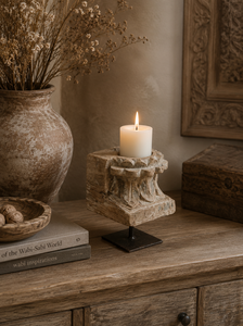 Porte-bougie en bois ancien sur support en fer, sculpté à la main, décoration rustique pour jardin, table, entrée, salon, chambre, salle à manger - Product Image 4