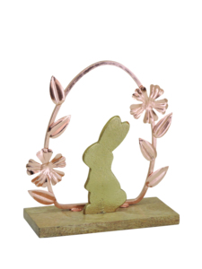 Estatua de Conejo Moderna de Aluminio y Níquel Artesign con Diseño de Corona Floral, Base de Madera Resistente, 2x1x2 Pulgadas, Decoración de Pascua - Product Image 4