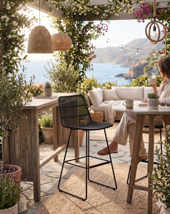 Modern Outdoor Rope <b>Bar</b> <b>Stool</b> Minimalist Patio Garden Wicker High Chair Metal Frame Counter Height Barstool Kitchen Furniture - Product Image 5