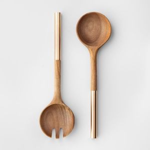 Meilleures ventes 2024 : Ensemble de 2 ustensiles de service à salade en bois d'acacia, tendance actuelle, accessoires de cuisine - Product Image 3