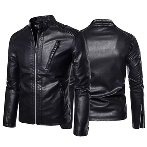 Chaqueta de Cuero Genuino de Vaca para Hombre, Corte Ajustado, Estilo Británico Vintage, Cuello Alto, Logotipo Frontal, Color Negro, Venta al Por Mayor - Product Image 2