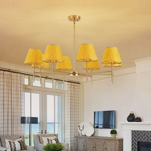 Lampadario a sospensione rustico in rattan a 8 luci, stile boho, oro, 38.6 cm, regolabile in altezza - Product Image 3