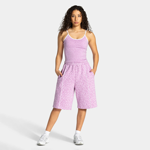 Shorts Bermuda Femme en Coton Premium 100% avec Logo Personnalisé Brodé, Imprimé Léopard Lavande et Passepoil Côtelé - Product Image 1