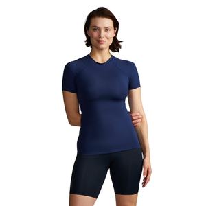 T-shirt à manches courtes pour femme, bleu marine, col rond, tricoté, séchage rapide, coupe ajustée, haut sportif, printemps été - Product Image 1
