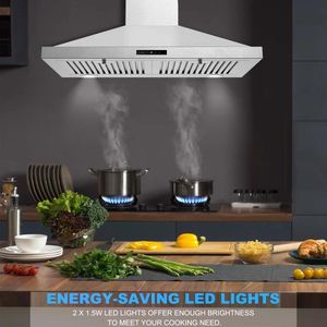 Cappa da cucina convertibile da 30 pollici in acciaio inossidabile, 450 CFM, senza condotto/con condotto, luce LED, deflettore, cappa aspirante da 30 pollici - Product Image 3