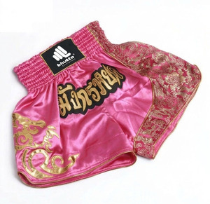 New Arrival Custom Traditional Design Pink Gold Muay Thai Shorts <b>Dragon</b> Embroidery Lightweight Unisex Professional Kickboxing - Product Image 1