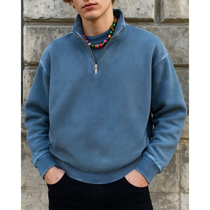 Men Heavyweight Quarter <b>Zip</b> Sweatshirt Polyester Cotton Blend Europe Streetwear Apparel Supplier - Product Image 3