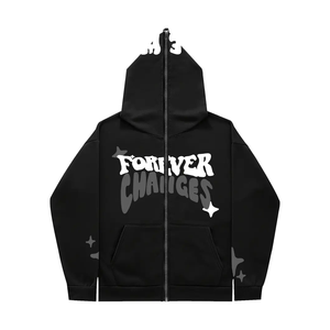 เสื้อฮู้ดดี้ผู้ชาย Oem รุ่น Forever Changes แบบซิป ทรงปกติ สไตล์สตรีทแวร์ สำหรับฤดูหนาว สีดำล้วน ผ้าฝ้ายฟลีซถัก โลโก้ด้านหน้า น้ำหนัก 420 กรัม - Product Image 1
