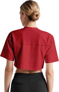 T-shirt court décontracté rose uni à col en V en maille pour femme, coupe ample, manches courtes, respirant, idéal pour le sport et les activités printemps-été - Product Image 4