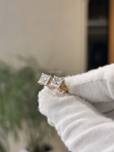 2.10 CTW Square Princess Cut Cultured Diamond Geometric Studs • 14K Heavy Solid Rose Gold Four-Prong Minimalist <b>Posts</b> VS EF (1.6 - Product Image 4