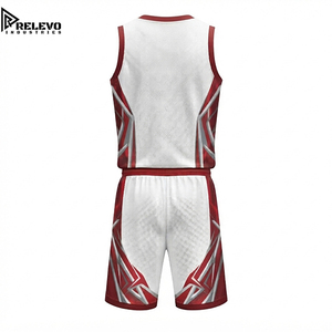 Ensemble de maillots de basket-ball personnalisés de haute qualité, uniforme sportif technique blanc et bordeaux avec short à panneaux géométriques - Product Image 2