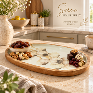 Bandeja de Servir Moderna de Madera Natural con Acabado Esmaltado |   Plato Decorativo Floral para Cocina, Mesa de Comedor, Decoración del Hogar, Elegante y Hecho a Mano - Product Image 2