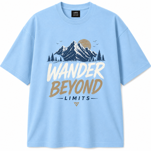 เสื้อยืดแขนสั้นสีเขียวเข้ม Wander Limits สำหรับผู้ชาย คอกลม ทรงปกติ ผ้าฝ้าย 100% พิมพ์ลายตัวอักษรด้านหน้า ระบายอากาศได้ดี - Product Image 1