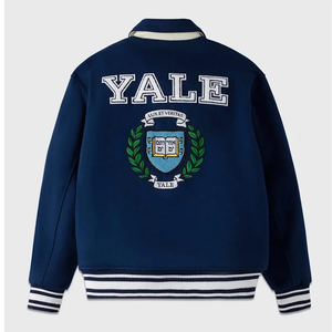 Veste universitaire en laine marine pour homme avec patch brodé en forme de chouette, style preppy, col rabattu, coupe classique, vêtement d'automne - Product Image 2