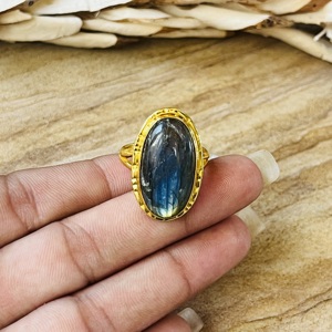 Fashionable Trendy <b>Labradorite</b> <b>Ring</b> Boho Statement <b>Ring</b> Women’s Brass Jewelry 18k Gold Plated Bohemian Classic Wholesale <b>Ring</b> - Product Image 2