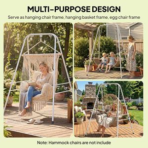 White 2 Carabiners Indoor/Outdoor Adjustable Wicker <b>Hammock</b> Chair Stand with Anti-Slip Foot Pads Portable for Hotels - Product Image 4