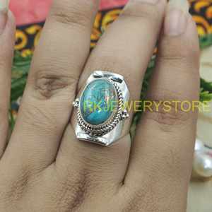 Blue Copper Turquoise 925 Sterling <b>Silver</b> Handmade <b>Ring</b> Boho <b>Statement</b> Jewelry Tribal Designer Gift <b>Ring</b> for Men Women Unisex - Product Image 2