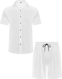 Ensemble court 2 pièces pour homme, en velours 100% laine, blanc, pour la gym et l'entraînement, avec boutons, coupe ajustée, respirant, personnalisable, idéal pour l'été - Product Image 5