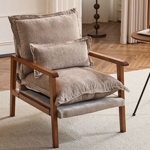Poltrona singola a forma di nuvola con braccioli in legno massello, struttura in metallo e tessuto ciniglia, con cuscino lombare, per interni e uso in centri commerciali - Product Image 1