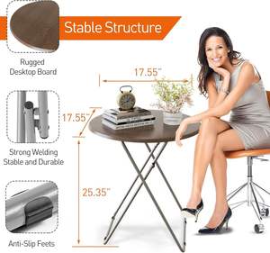 Table d'appoint pliante ronde avec structure en aluminium et plateau en bois d'ingénierie pour usage extérieur - Product Image 2