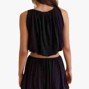 Women's Sleeveless Chiffon <b>Bubble</b> <b>Top</b> With Skirt Set Loose Fit Solid Color Two Piece Casual Summer Outfit Breathable Women Skirt - Product Image 2
