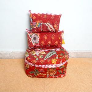 Ensemble de trousses de maquillage réutilisables en coton matelassé fait main, motif indien imprimé au bloc, avec fermeture éclair, pour cosmétiques et articles de toilette - Product Image 3