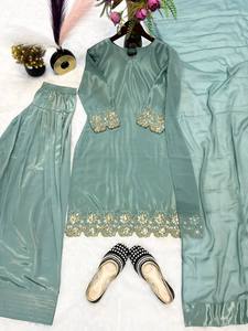 Luxury Silk 3 Piece <b>Kurti</b> Set for Diwali Eid Engagements Family Functions and Special Occasion Wear Available for Export Price - Product Image 4