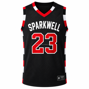 Maillot de basket-ball Sparkwell unisexe sans manches, col en V, maille respirante, impression 3D sublimée, nom de l'équipe personnalisé sur le devant, 23 noir rouge - Product Image 1